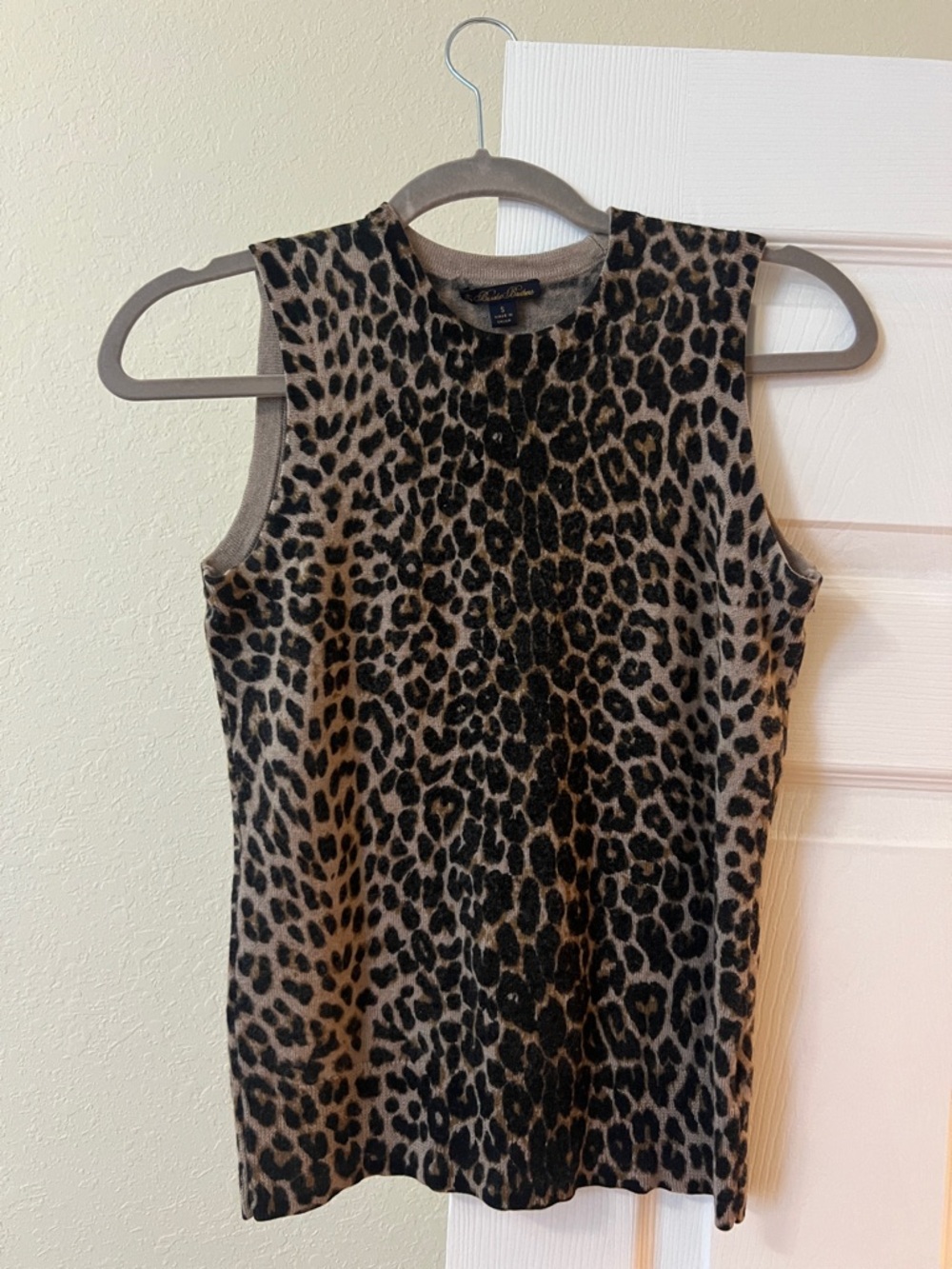 Brooks Brothers Leopard Print Knit Top - Black & Tan